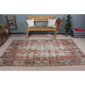 Tapis vintage 4,9x8,4 pieds, grand tapis turc, tapis rayé orange et bleu - Product Image 2