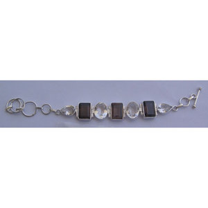 Shah Gems Women's Natural Smoky Quartz and <b>Crystal</b> Quartz Bracelet 925 Sterling Silver <b>Crystal</b> Bracelets & Bangles - Product Image 1