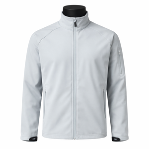 Chaqueta Softshell Blanca para Hombre, con Cierre Completo, Resistente al Viento y al Agua, para Trabajo al Aire Libre, con Bolsillo con Cremallera en la Manga - Product Image 1
