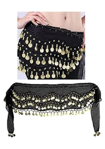 Egyptian Belly Dance Hip <b>Scarf</b> - Chiffon Wrap Belt with <b>Gold</b> Coins in Multiple Colors (One Size) - Product Image 5