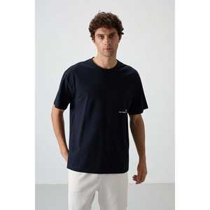 Camiseta Azul Marino 100% Algodón para Hombre, Corte Holgado con Textura Gruesa y Tela Jersey Estampada-88370 - Product Image 6