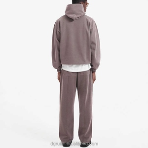 Ensemble de survêtement OEM personnalisé en molleton épais 300 g/m² délavé à l'acide, séchage rapide, pour homme, 100 % coton, sweat à capuche et pantalon de survêtement, style vintage uni - Product Image 5