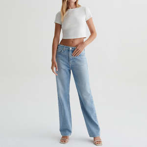 T-shirt court blanc classique pour femme, personnalisable OEM/ODM, en tissu côtelé doux 1x1, polyvalent pour le superposition quotidienne - Product Image 2