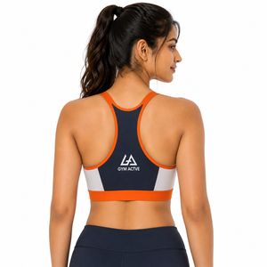 Gym Active Women's Zip Front Sports Bra High Support Color Blocking <b>Racerback</b> Spandex/Polyester Yoga Fitness Activewear <b>Top</b> 220g - Product Image 2