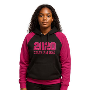 Delta Psi Rho Sorority Raglan manga pulóver Sudadera con capucha negro 80 algodón 20 Poly año de fundación 2020 vida griega ropa informal con capucha - Product Image 1