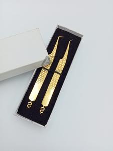 Pince d'extension de cils plaquée or durable 45 pince à cils à 90 degrés avec pointe en fibre matériau en acier inoxydable - Product Image 4