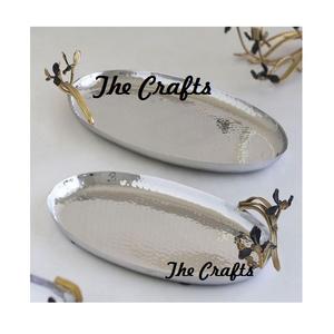 Plateau de service profond martelé d'acier inoxydable avec les poignées de fer de concepteur pour le fabricant et les exportateurs en Inde - Product Image 5