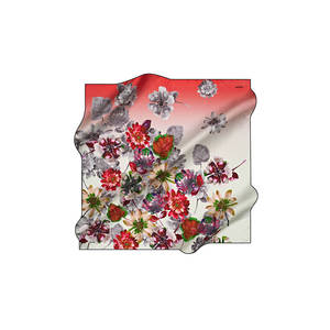 ผ้าพันคอไหมดีไซน์วินเทจ - ผ้าไหมเครปซาตินสีครีมลายดอกไม้ทรงสี่เหลี่ยม - Product Image 1