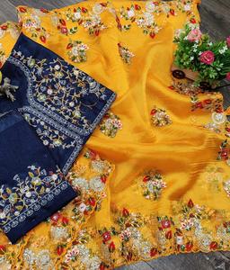 Indian Bollywood Soft <b>Tissu</b> Organza Silk Heavy Embroidery Sari Latest Exclusive Saree Ethnic Bridal Adults <b>Wedding</b> Stunning Look - Product Image 2
