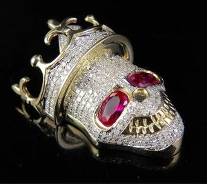 Colgante de calavera helado con corona en tono dorado y ojos de Rubí, joyería de Hip Hop, collar llamativo ostentoso - Product Image 4