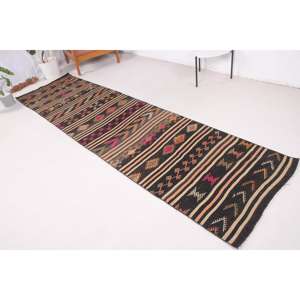 Alfombra Turca Vintage, Alfombra de Pasillo de 2.9x10.9 pies, Alfombra Oriental Kilim Negra - Product Image 1