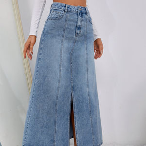 กระโปรงผ้ายีนส์ลำลองผู้หญิงลายสก๊อตฤดูหนาว, ผ้าฝ้าย100% ระบายอากาศได้ดีกันน้ำ - Product Image 4