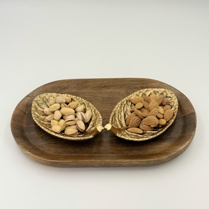 Nuevo Juego de 2 Tazones para Frutos Secos con Diseño de Hojas Arrugadas en Aleación Dorada PVD con Bandeja para Hogar, Hotel, Apartamento, Restaurante, Bodas y Fiestas - Product Image 1