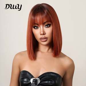 Olivia-DWY High Temperature Fiber Synthetic Hair 30-Inch Straight Orange <b>Wig</b> with Transparent Lace Front Bangs High Quality - Product Image 3