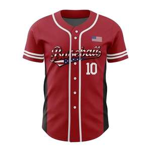 Maillot de baseball rouge pour homme de bonne qualité, taille personnalisée, vêtements de sport en polyester, respirant, manches courtes, maillot de football en stock - Product Image 2