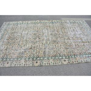 Tapis turc vintage vert beige classique 5.5x9.4 pieds laine patchwork grande surface avec support en latex pour couloir ou chambre à coucher - Product Image 3