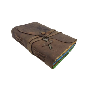 Bolso colorido Vintage Key Diario de cuero genuino con colorido hecho a mano Deckle Edge Paper Cuaderno encuadernado personalizable - Product Image 1