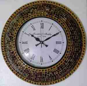 Grande horloge murale mosaïque en combinaison multicolore bleu et beige Luxe suspendu rétro engrenage bois silencieux grand bronze numérique - Product Image 5