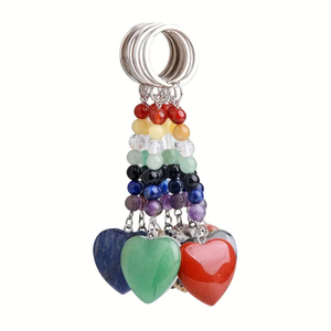 Boho coeur pierre naturelle porte-clés Chakra mignon couleur bloc porte-clés sac à main sac à dos voiture clé charme femmes hommes cadeau de noël - Product Image 1