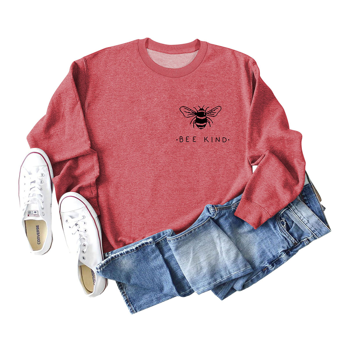 Red sweatshirt (black font) printed on the chest