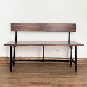 Banc d'extérieur au design industriel GBD019 avec dossier en bois d'acacia et pieds en tube pour terrasse, parc ou jardin - Product Image 6