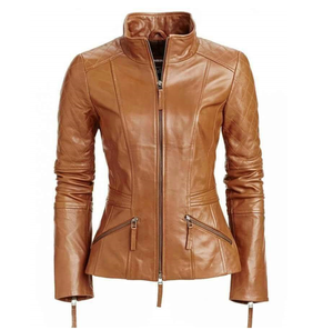 2024 nouveau Design en cuir véritable fermeture éclair veste respirante pour femmes filles Style moderne XL taille poches coton remplissage OEM en gros - Product Image 2