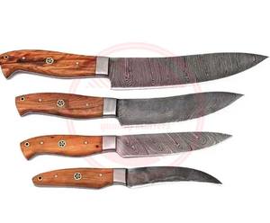 Juego de Cuchillos de Chef Damasco Hechos a Mano de 4 Piezas con Mango de Madera, Juego de Cuchillos de Cocina de Acero Damasco en Venta - Product Image 5