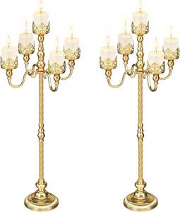 Candélabre en or antique pour décor à la maison Bougeoir à 5 lumières pour cheminée Élégant bougeoir vintage pour décor romantique - Product Image 6