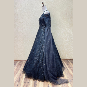 Vestido de diseñador de noche negro de calidad superior de manga larga con trabajo manual de Beats para ocasiones ropa india y pakistaní - Product Image 2