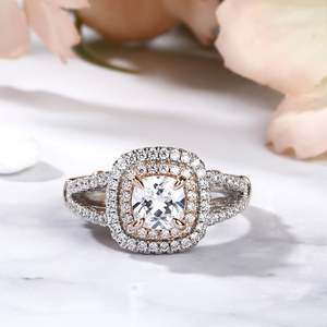 Bague de fiançailles Jeulia en argent sterling avec double halo et coupe coussin - Product Image 6