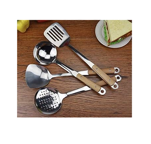 Cuillère de Cuisine en Acier Inoxydable 3 Pièces Manche en Bois Cuisine Dessert Dîner Cuillère de Service à Très Faible Taux - Product Image 4