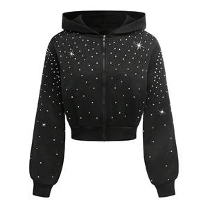 New Arrival Men's Premium Quality 100% Cotton Hoodies Zipper-Up Style with Rhinestone <b>Detail</b> Solid Design XXS Size for Winter - Product Image 1