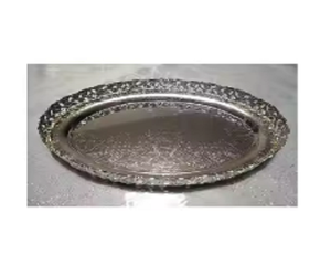 Bandeja de metal de diseño marroquí hecha a mano de forma redonda con acabado Chapado en plata que sirve para piezas dulces - Product Image 1