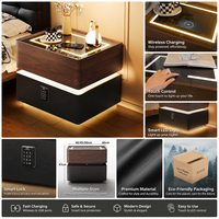 Prix de gros : Ensemble de 2 tables de chevet intelligentes avec charge sans fil, verrouillage par empreinte digitale et éclairage LED pour rangement de chambre