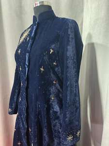 Abrigo Largo Celestial Azul Marino de Terciopelo con Diseño Bordado a Mano, Decoración de Diamantes, Forro de Lana para Invierno, Patrón 3D Formal, Modal Informal - Product Image 3