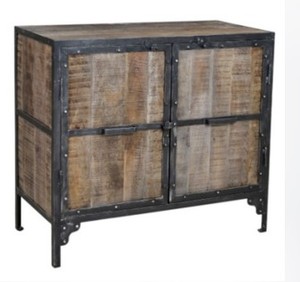 Antiguo gabinete de almacenamiento de 2 puertas, diseño de madera maciza vintage, marco de metal, muebles hechos a mano de alta calidad - Product Image 2