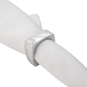 Rond de serviette moderne de luxe en métal martelé et argent pour la maison, mariage, table à manger, décor carré, porte-serviettes - Product Image 4