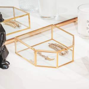 Luxury Metal And <b>Glass</b> <b>Jewelry</b> <b>Box</b> Decorative Organizer Ideal For Wedding Anniversary Birthday Gifts - Product Image 2