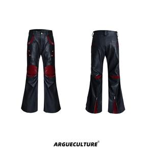 2024 Patchwork Casual pantalones masculinos nicho deconstrucción PU pantalones de cuero contraste empalme suelto pierna recta lona - Product Image 5