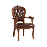 Fauteuil de salle à manger ergonomique en acajou, design moderne, détails sculptés simples, dossier rembourré en cuir PU marron foncé, mobilier de maison