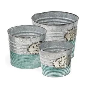 Conjunto De 3 Galvanizado Metal Antigo Plantador Para Uso De Casa E Jardim Alto Acabamento Balde De Plantador Moderno