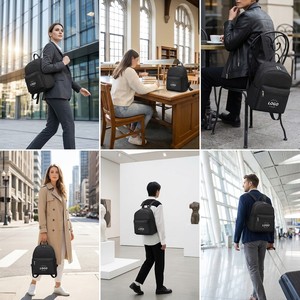 Mochila Mini Minimalista Negra Personalizada de Poliéster, Mochila Pequeña de Tela de Nailon Resistente a Desgarros, Bolso de Mano al por Mayor - Product Image 3