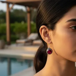 Boucles d'oreilles pendantes en argent 925 plaqué or vintage avec rubis pour les mariages et les cadeaux des femmes - Product Image 3