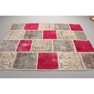 Alfombra Turca, Alfombra de 5,2x7,2 pies, Alfombra a Rayas Rojas - Product Image 2