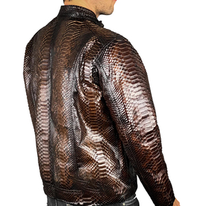 Chaqueta de cuero en relieve de piel de serpiente de piel de oveja genuina Textura de piel de serpiente de lujo Prendas de abrigo de moda listas para enviar - Product Image 5