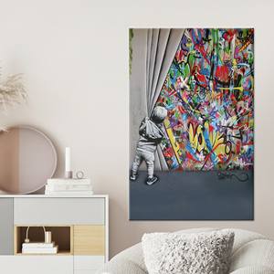 Lienzo Decorativo Exclusivo con Diseño de Graffiti Inspirado en Banksy, Lienzo Enrollado - Product Image 1