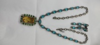 Collier vintage en argent sterling 925 avec pendentif en apatite bleue naturelle et citrine, motif en forme de cœurs, pour mariage, fête, chrétien