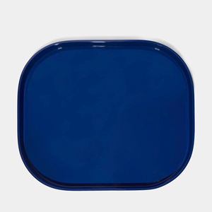 Plateau de service en laque ovale bleu marine fait à la main, plateau de service moderne et brillant, organisateur décoratif fait à la main pour table basse - Product Image 1