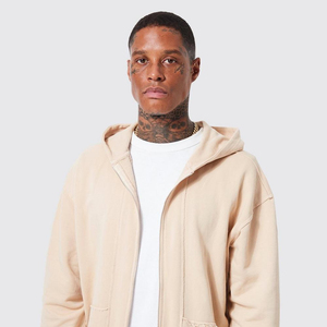 Sweat à capuche en coton éponge de haute qualité pour hommes avec logo personnalisé et fermeture à glissière intégrale pour la saison d'hiver. - Product Image 3