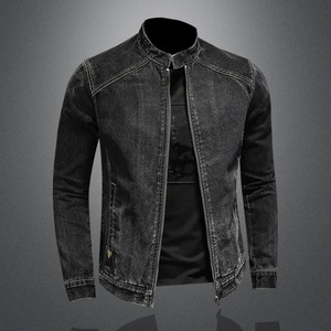 Blouson aviateur vintage de haute qualité pour homme, noir, col montant, style moto, veste en jean, vêtement d'extérieur en toile de coton, denim noir - Product Image 4